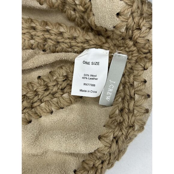 J Crew Hat Bucket Wool Suede OS Womens Crochet Leather Casual Unique Patchwork - Picture 4 of 7